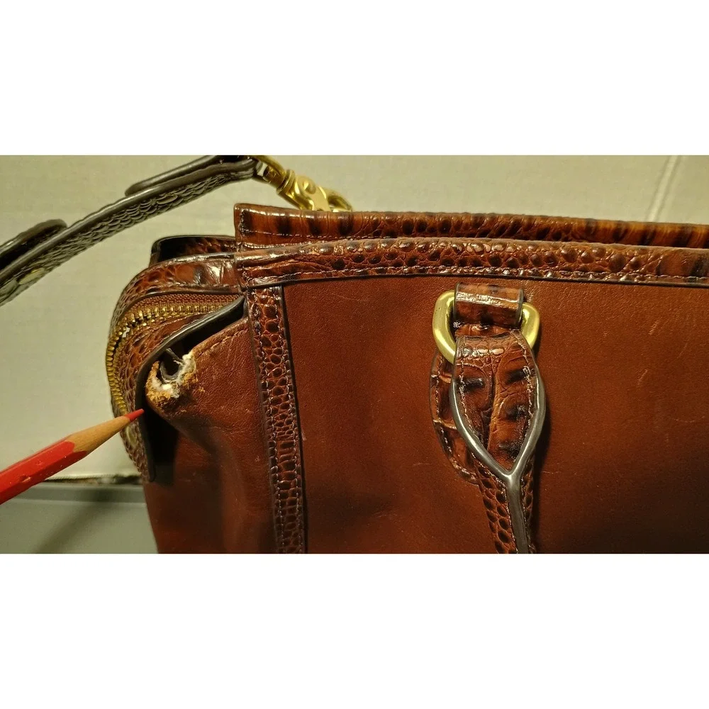 Brahmin Satchel Bag Womens Medium Brown Croc Embossed Leather Crossbody